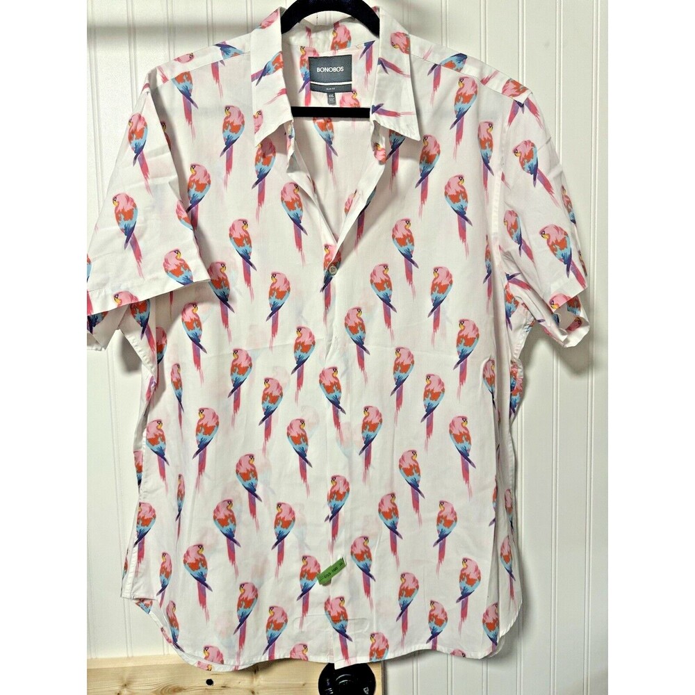 BONOBOS  Parrot Print Slim Fit S/S Casual Button Up Shirt Sz (XXL)  Bird